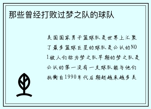 那些曾经打败过梦之队的球队