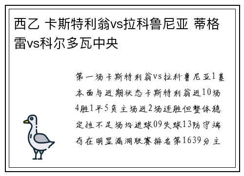 西乙 卡斯特利翁vs拉科鲁尼亚 蒂格雷vs科尔多瓦中央