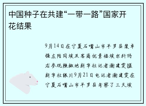 中国种子在共建“一带一路”国家开花结果